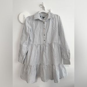 Ruffle pinstripe pattern, 2 tier, A-line shirtdress, spread collar, 100% cotton